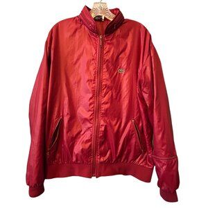Vintage IZOD Lacoste Red Nylon Bomber Jacket Zip Front Crocodile Logo Size L